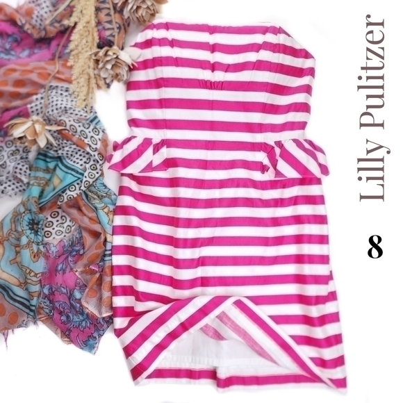 Lilly Pulitzer Red White Stripe Cotton Barbiecore Dress Sz 8 - Picture 1 of 15